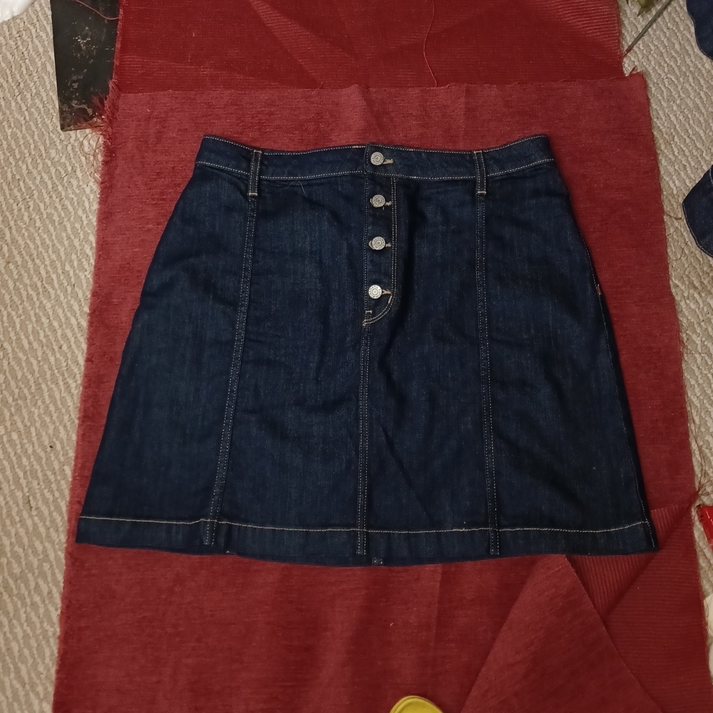 Banana Republic Dark Blue Denim Button-Front Midi Skirt